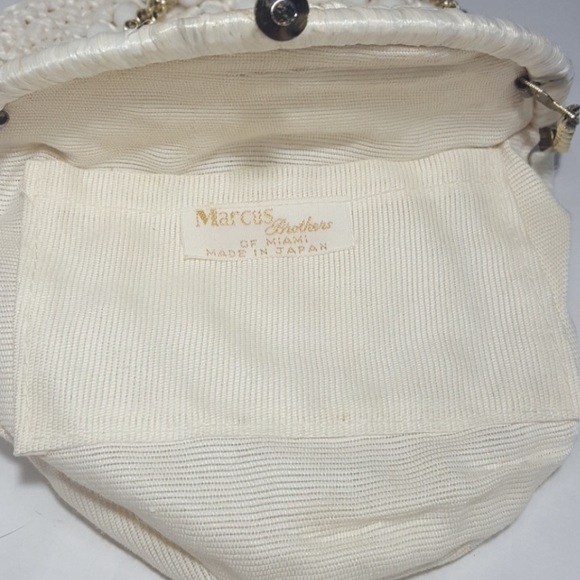 Vintage 60s Woven White Straw & Beaded Handbag by Marcus Brothers of Miami - Picture 8 of 16
